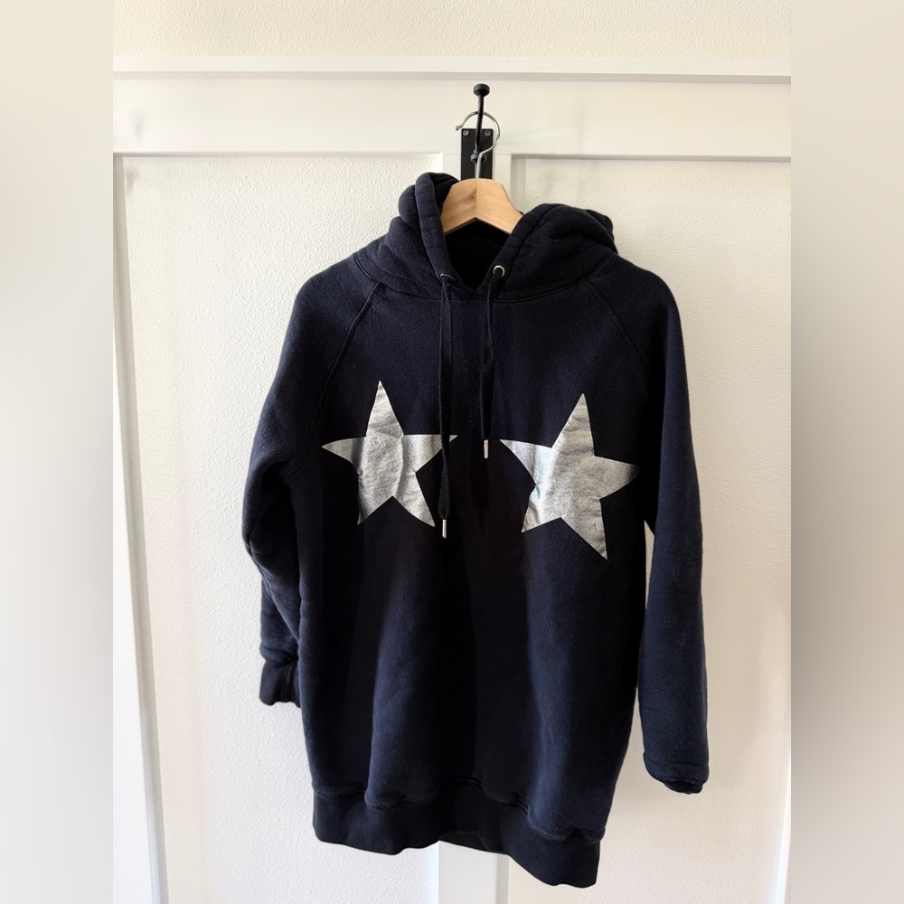 Good American Black Hoodie with Metallic Silver Stars